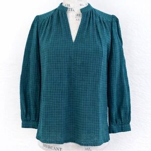 NWT! Trovata Birds of Paradise Teal/Blue Keyhole Neck Blouse Size XS